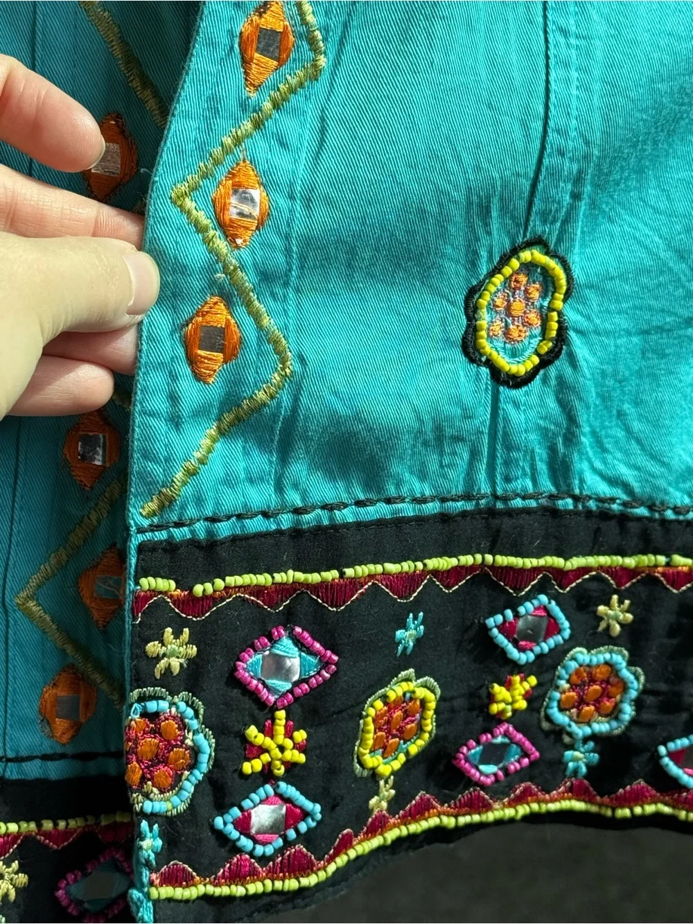Carrie Allen Beaded Embroidered Art Jacket Boho Wearable Art Hand Painted L